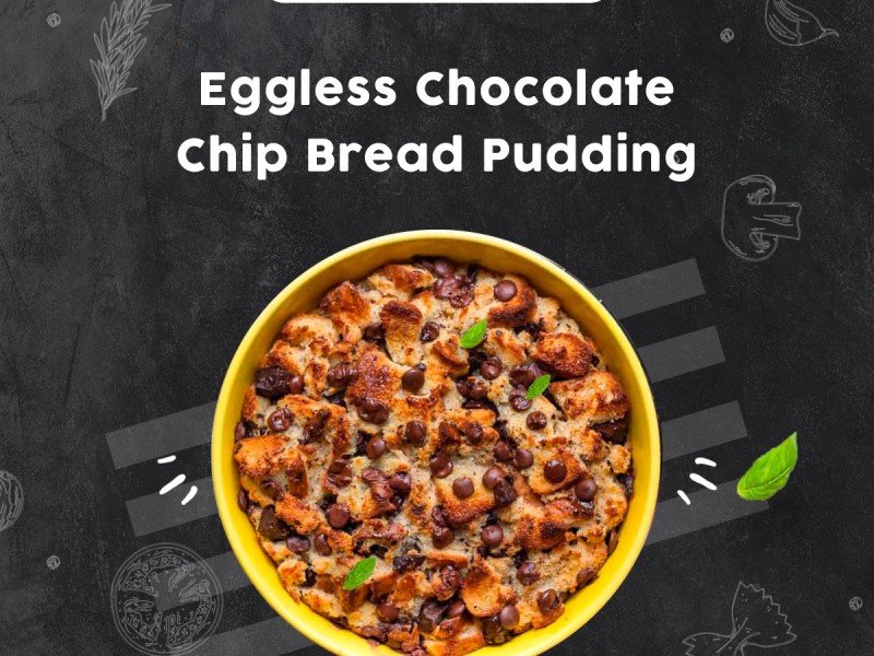 Eggless Chocolate Chips Bread Pudding Image