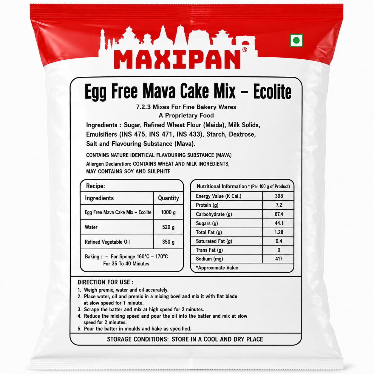 EGG FREE MAVA CAKE MIX ECOLITE Image