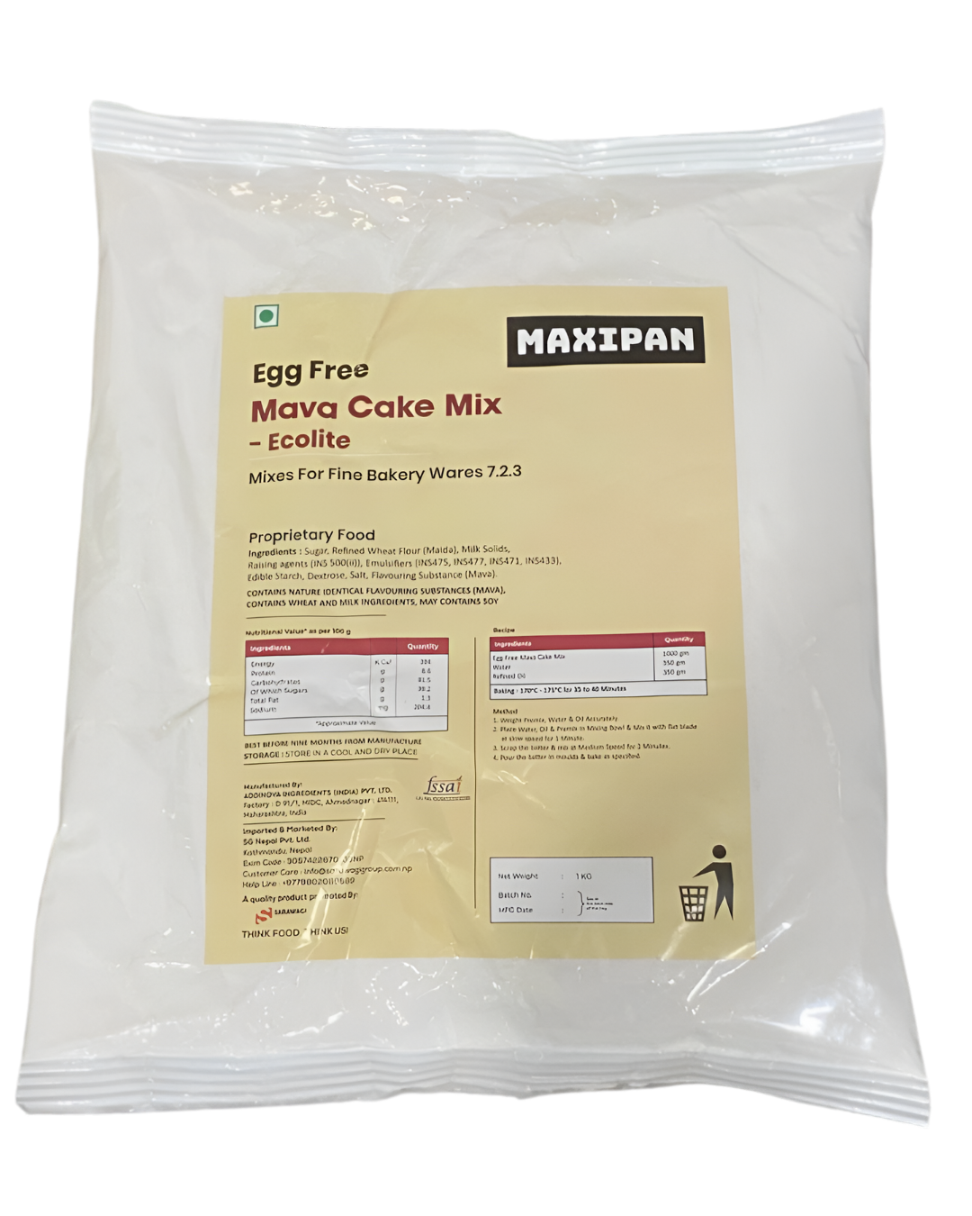 EGG FREE MAVA CAKE MIX ECOLITE Image